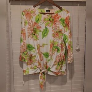 Floral Tie-Front Top - White and Green